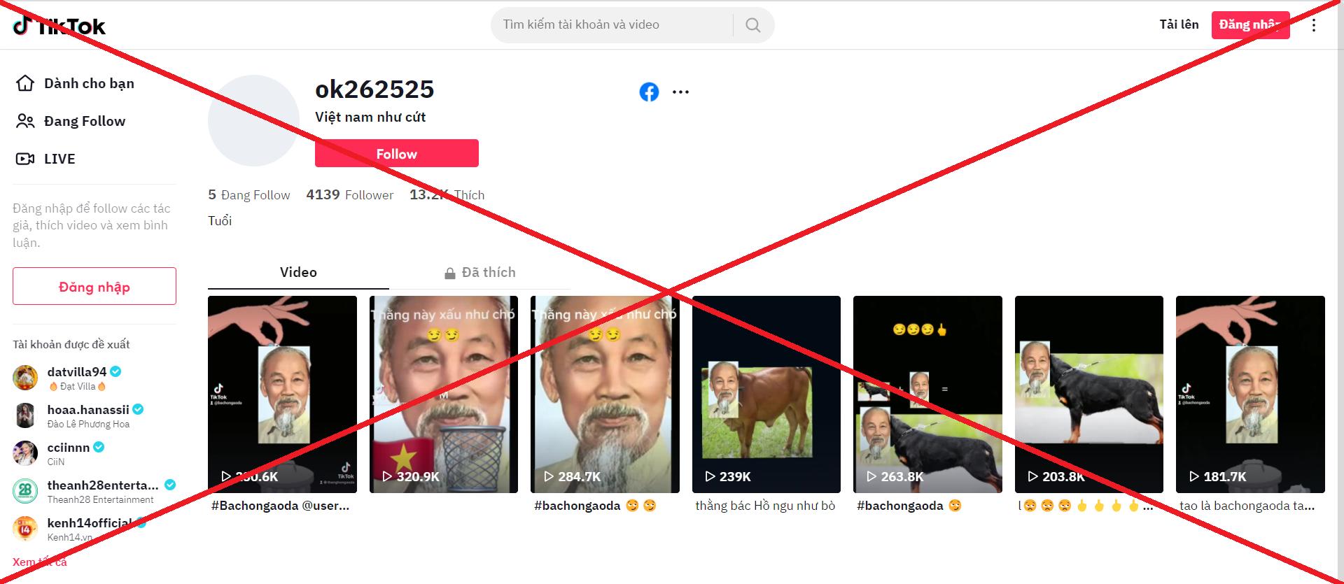 Tiktok xuất hiện một số tài khoản đăng tải nội dung có dấu hiệu xuyên tạc, xúc phạm hình ảnh Bác Hồ