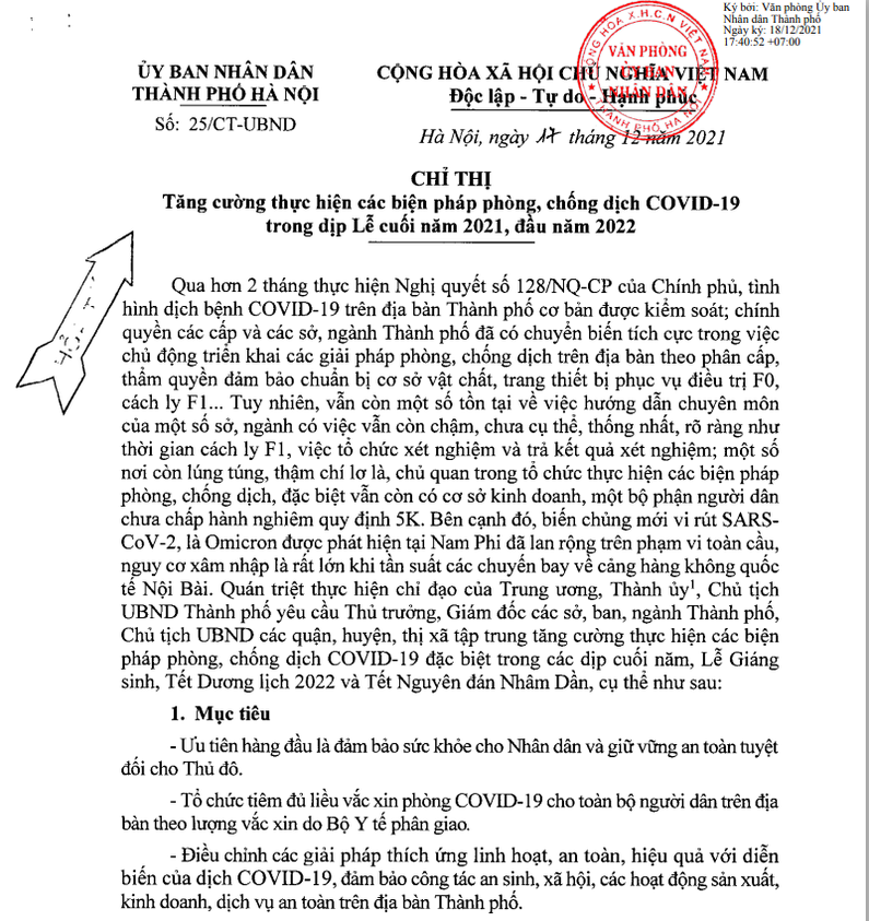 Hà Nội tăng cường các biện pháp phòng, chống dịch Covid-19 trong dịp Lễ cuối năm 2021, đầu năm 2022