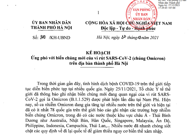 Hà Nội lên kế hoạch chủ động ứng phó với biến chủng mới Omicron