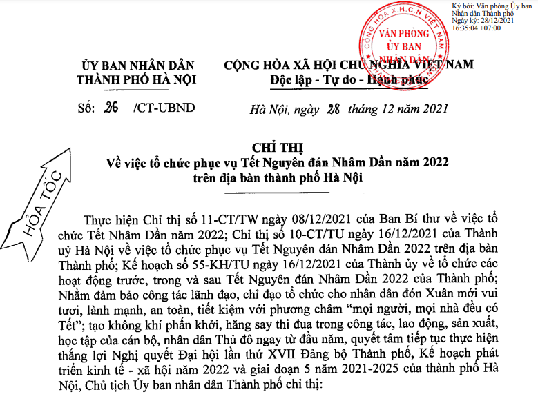 Hà Nội chuẩn bị phương án tổ chức phục vụ Tết Nguyên đán Nhâm Dần năm 2022