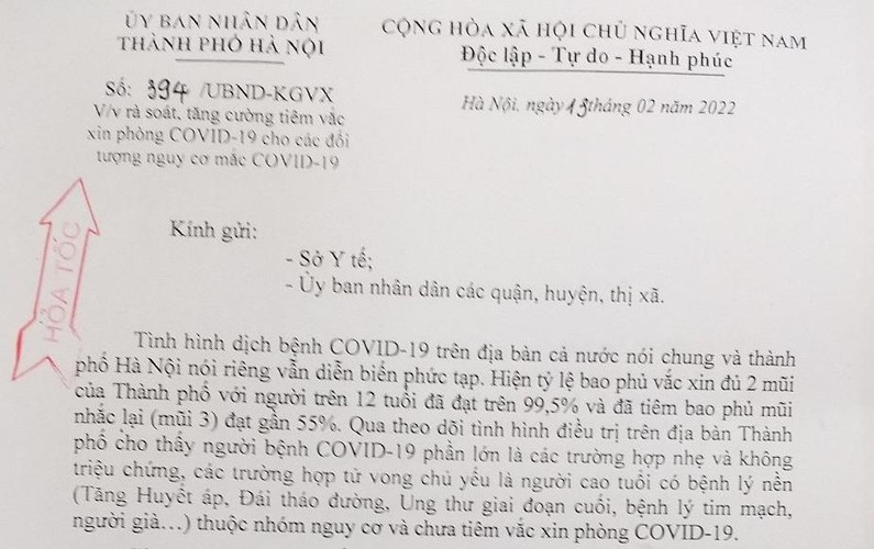 Hà Nội tăng cường tiêm vắc xin phòng Covid-19 cho các đối tượng nguy cơ mắc Covid-19