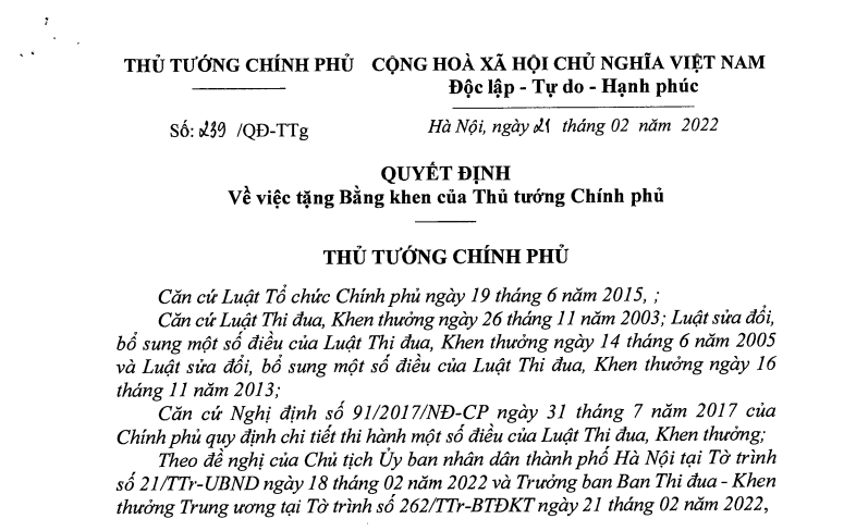 Thủ tướng Chính phủ tặng bằng khen cho nhiều tập thể, cá nhân có thành tích xuất sắc trong phòng, chống dịch