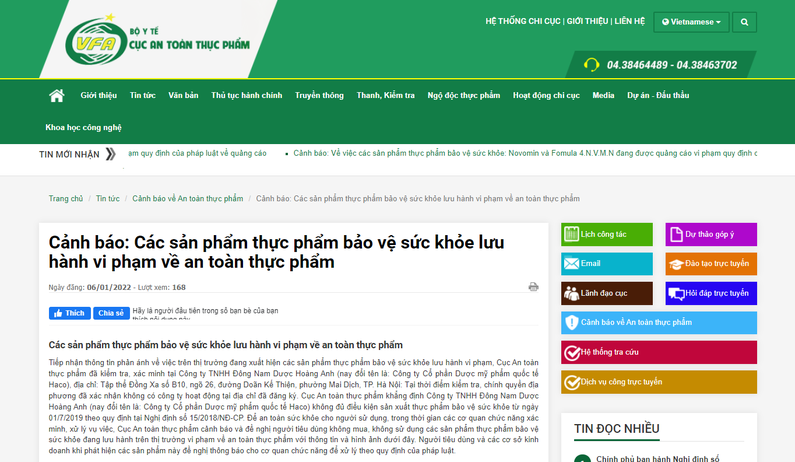 Cục An toàn thực phẩm cảnh báo về các sản phẩm thực phẩm bảo vệ sức khoẻ lưu hành trái phép