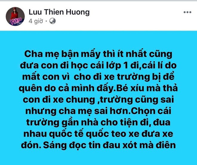 Người mẫu Lê Thuý bất bình khi Lưu Thiên Hương trách cha mẹ bé lớp 1 Gateway tử vong trên xe hình ảnh 4 nguoi mau le thuy bat binh khi luu thien huong trach cha me be lop 1 gateway tu vong tren xe hinh anh 4