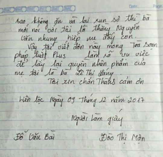 Đơn thư của gia đình kêu cứu gửi tòa soạn Pháp luật Plus