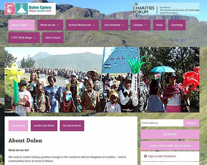 Giao diện trang web của tổ chức từ thiện Dolen Cymru. Ảnh chụp màn hình.