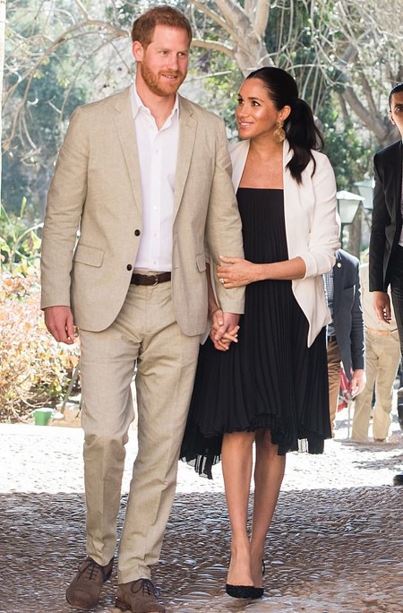 In Morocco. Prince Harry and Meghan Duchess of Sussex visit the Andalusian Gardens to hear about youth empowerment from a number of social entrepreneurs in February last year