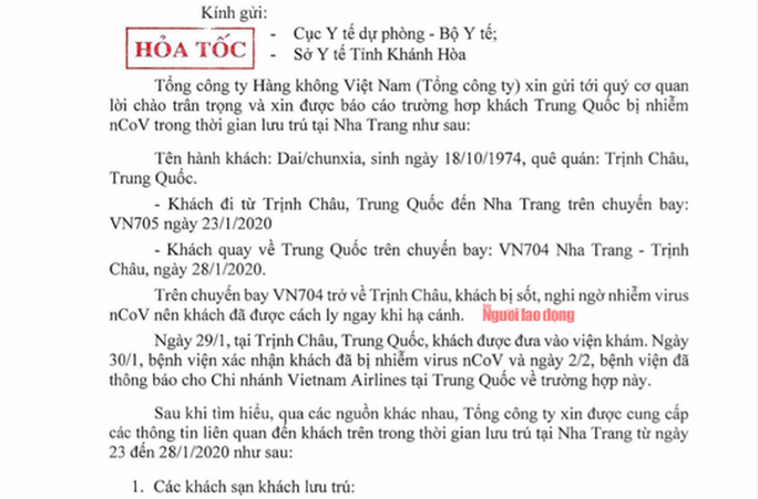 Khánh Hòa: Khẩn trương rà soát những người liên quan đến 1 du khách Trung Quốc nhiễm nCoV - Ảnh 2. Khánh Hòa: Khẩn trương rà soát những người liên quan đến 1 du khách Trung Quốc nhiễm nCoV - Ảnh 2.