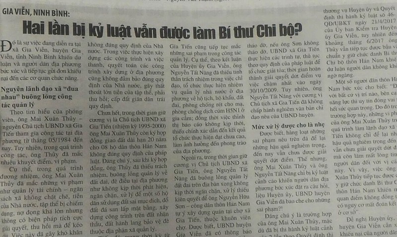 “Hai lần bị kỷ luật cảnh cáo, vẫn được làm Bí thư chi bộ?!”: Cần làm rõ trách nhiệm