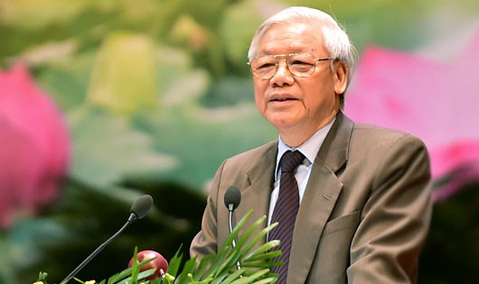 Tổng Bí thư Nguyễn Phú Trọng phát biểu khai mạc Hội nghị. Ảnh: VGP/Nhật Bắc