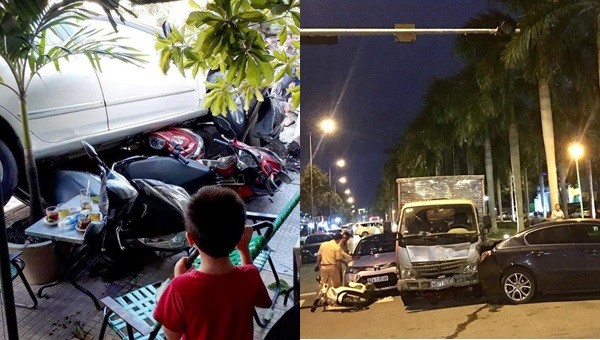 Anh lái ô tô tải húc 3 phương tiện, chị lùi 'ô tô con' cuốn 4 xe máy vào gầm