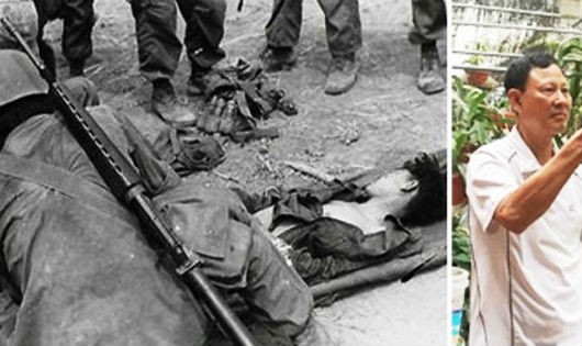 Bức ảnh do nhiếp ảnh gia Ed Hawes chụp năm 1968 và ông Đinh Tiên Phong (hiện tại) . Ảnh: Việt Hà