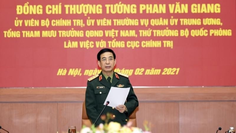 Thượng tướng Phan Văn Giang phát biểu tại buổi làm việc.