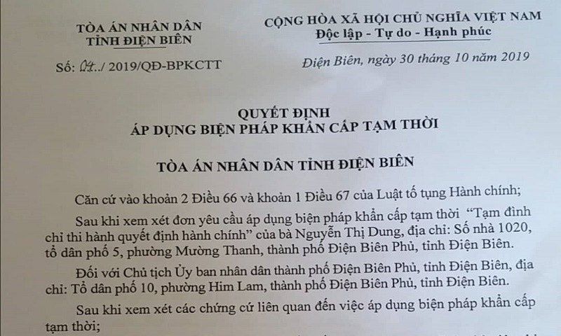 Văn bản của TAND tỉnh Điện Biên.