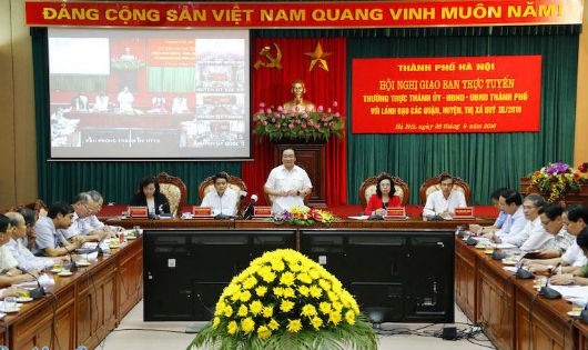 Bí thư Thành ủy Hoàng Trung Hải phát biểu kết luận Hội nghị.