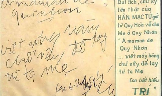 Bút tích của Hàn Mặc Tử gửi mẹ