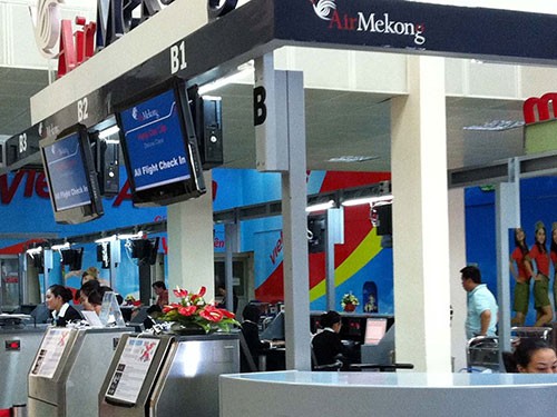 Quầy check-in tại sân bay Tân Sơn Nhất của AMK (khi còn hoạt động) Ảnh: PHƯƠNG ANH