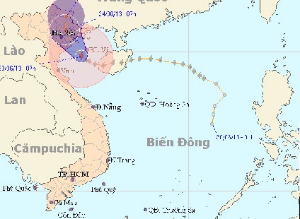 Vị trí và đường đi bão số 2 lúc 7h hôm nay.