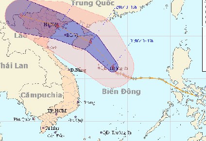 Vị trí và đường đi cơn bão số 5 lúc 16h ngày 1/8.