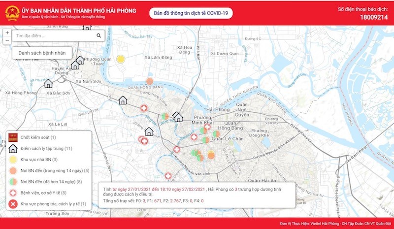 Thông tin dịch tễ về Covid-19 ở Hải Phòng được thể hiện trên bản đồ
