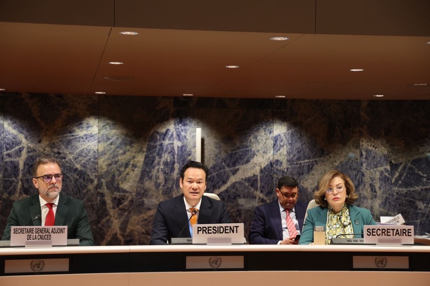 Đại sứ Mai Phan Dũng chủ trì kỳ họp thứ 14 của Ủy ban Đầu tư, Doanh nghiệp và Phát triển thuộc khuôn khổ UNCTAD (Ảnh: Anh Hiển/TTXVN)