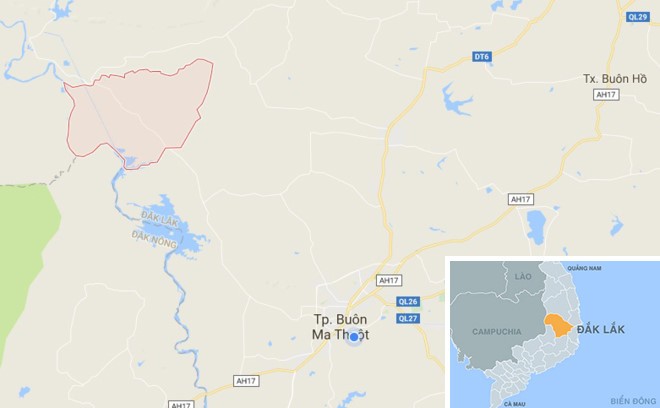 Xã Ea Wer (khoanh tròn) nơi xảy ra sự việc. Ảnh: Google Maps.