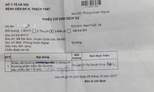 Chàng trai bị thương ở tay được chỉ định khâu âm đạo