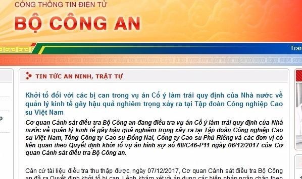 Khởi tố nguyên Chủ tịch HĐTV Tập đoàn Cao su Việt Nam 