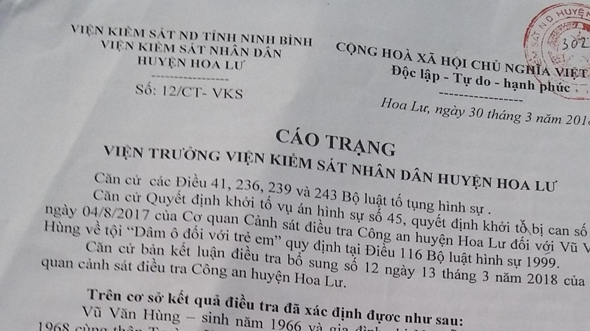 Nghi can hãm hại bé gái ở Ninh Bình bị nhiễm HIV giai đoạn cuối
