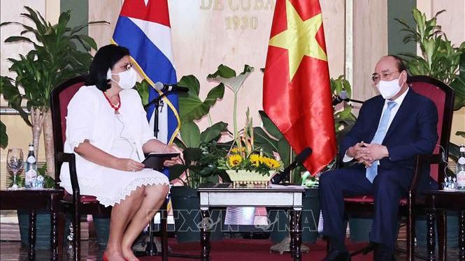 Chủ tịch nước Nguyễn Xuân Phúc tiếp Phó Chủ tịch thứ nhất Viện Cuba Hữu nghị với các dân tộc (ICAP) Noemi Rabaza Fernandesz.