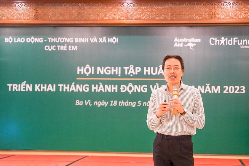 Cục trưởng Cục Trẻ em Đặng Hoa Nam phát biểu tại buổi tập huấn ngày 18/5/2023. (Nguồn Cục Trẻ em)