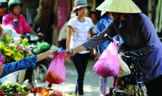 Tính trung bình một bà nội trợ mỗi ngày quẳng vào thùng rác gần chục cái túi ni lông đã qua sử dụng, gây ô nhiễm môi trường nghiêm trọng