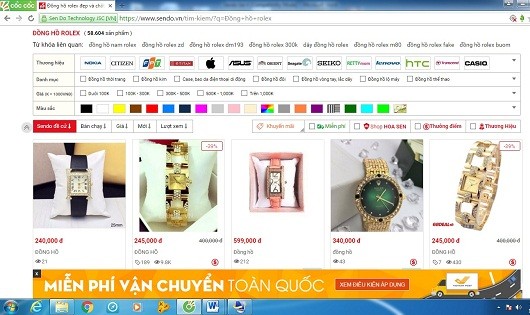 Sản phẩm đồng hồ ra bán trên sàn điện tử sendo.vn