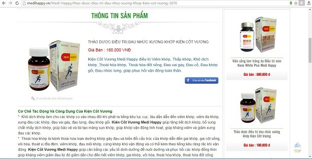 Dù là thực phẩm chức năng, nhưng Cty TechCo quảng cáo sản phẩm của mình có khả năng “điều trị”