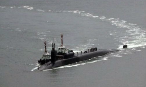 Tàu ngầm USS Michigan của Mỹ cập cảng Busan Hàn Quốc. Ảnh: Yonhap