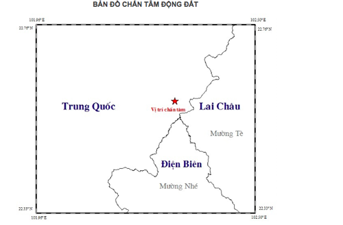 Bản đồ tâm chấn động đất. Nguồn: Viện vật lý địa cầu