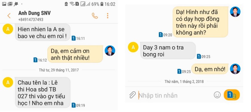 Tin nhắn của ông Dụng, Giám đốc Sở Nội vụ Quảng Ngãi, gửi gắm ông Trần Minh Điệp (khi đó là Trưởng phòng GD&ĐT huyện Trà Bồng)