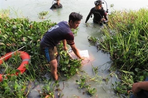 Lực lượng cứu hộ, cứu nạn tìm vớt nạn nhân. (Ảnh: Nguyễn Văn Việt/TTXVN)