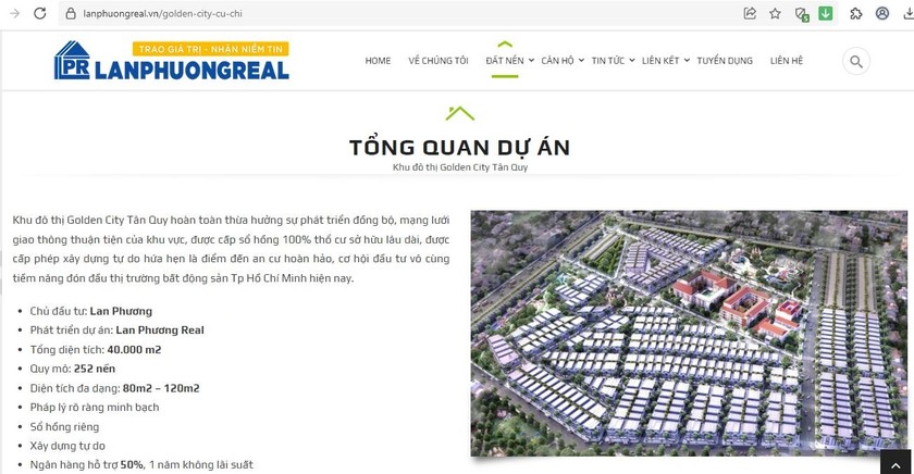 Quảng cáo “dự án KDC Golden City” trên trang web lanphuongreal.vn.