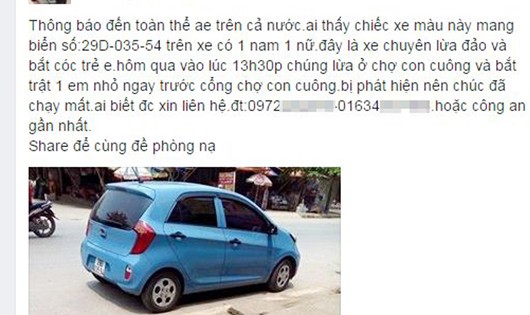 Đoạn tin trên facebook kèm hình ảnh chiếc xe ô tô làm hoang mang dư luận