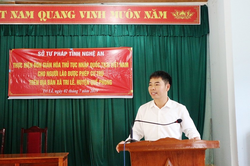 Phó Giám đốc Sở Tư pháp Nghệ An Nguyễn Công Hoan phát biểu tại buổi làm việc.