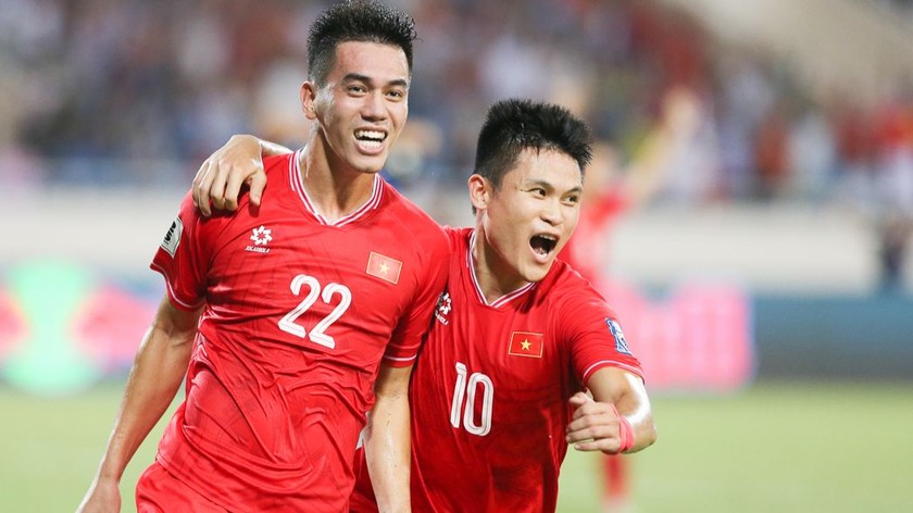 Tiến Linh và Tuấn Hải mang về chiến thắng cho đội tuyển Việt Nam. Ảnh VFF