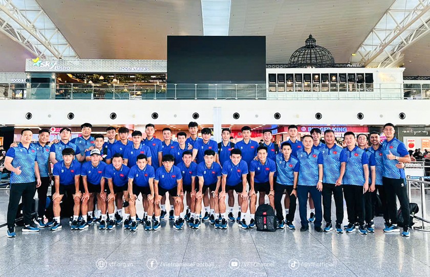 Đội tuyển U22 Việt Nam lên đường sang Trung Quốc tham dự giải giao hữu quốc tế CFA Team China 2024. (Ảnh VFF)