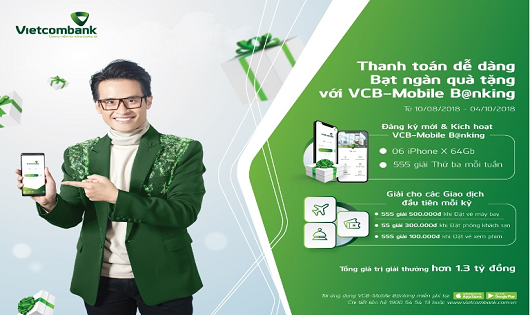 Cơ hội sở hữu Iphone X 64Gb cùng hàng ngàn phần quà hấp dẫn khi đăng ký và sử dụng VCB – M obile B@nking