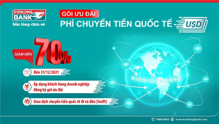 Kienlongbank giảm đến 70% phí chuyển tiền quốc tế đối với đồng Đô la Mỹ