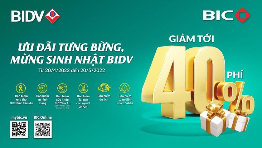 BIC ưu đãi tới 40% nhiều sản phẩm bảo hiểm nhân kỷ niệm 65 năm ngày thành lập BIDV