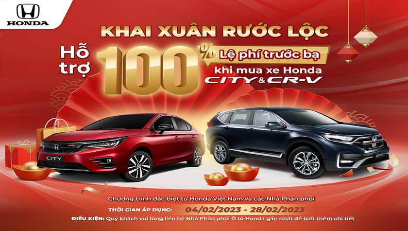 Uu đãi 100% lệ phí trước bạ khi mua Honda CR-V và Honda City