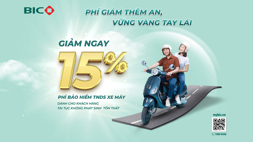 BIC giảm 15% phí bảo hiểm trách nhiệm dân sự bắt buộc của chủ xe máy tri ân khách hàng tái tục