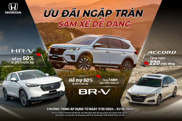 Honda Việt Nam ưu đãi cho khách hàng mua Honda BR-V, Honda HR-V, Honda Accord