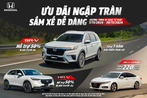 Honda Việt Nam khuyến mại hấp dẫn cho các dòng xe BR-V, HR-V và Accord trong tháng 11